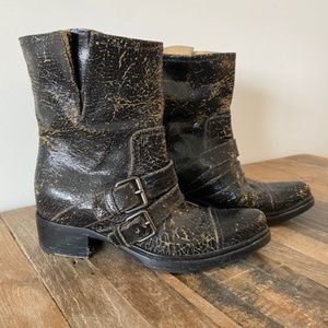 Authentic Miu Mui Black Crackled Moto Boot - 37